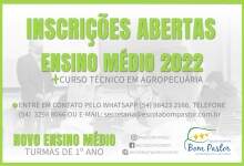 Estão abertas as inscrições para o Ensino Médio 2022