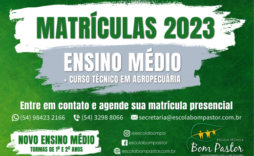 Matrículas abertas para Ensino Médio 2023 da Escola Técnica Bom Pastor